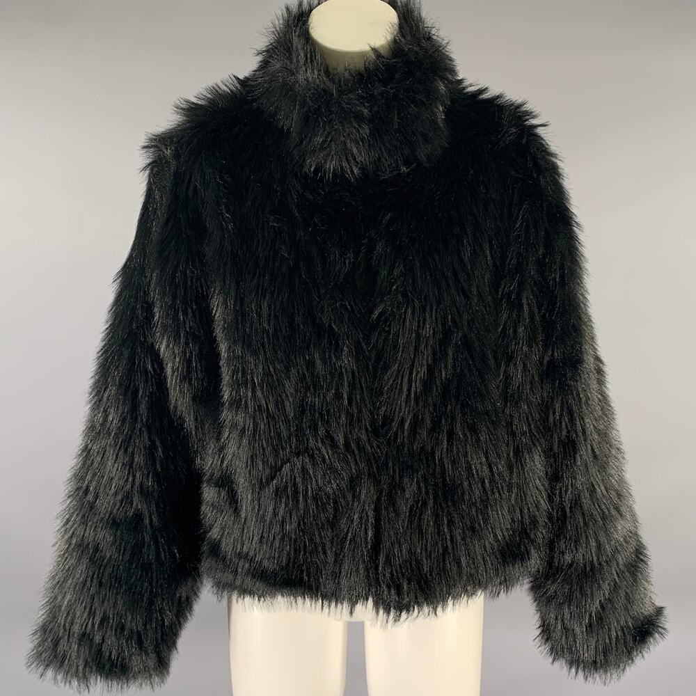 ADRIENNE LANDAU Size L Black Polyester Faux Fur Jacket